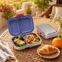 Boîte à lunch double compartiment en acier inoxydable 304 pour enfants, étanche, compatible micro-ondes, type bento, pour écoliers et étudiants