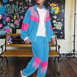 Survêtement rétro pour homme-Costume des années 90, veste coupe-vent des années 70, ensemble hip-hop vintage 2 pièces pour Halloween ou style quotidien - Product Image 1