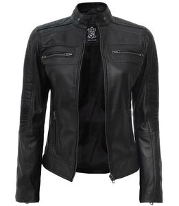 Chaqueta de Cuero Genuino de Piel de Oveja Negra para Mujer, Diseño Personalizado, Acolchada, Corte Ajustado, Estilo Moto Cafe Racer, Fabricada en Pakistán - Product Image 2
