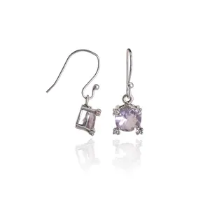 Boucles d'oreilles pendantes en argent et alliage avec améthyste, diamant, perle et zircon - Bijoux en pierres précieuses pour femmes - Product Image 2