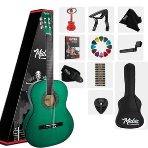 Kit de Guitarra Clásica Junior de 36 Pulgadas 3/4 para Niños de 8 a 12 Años con Funda, Capo, Correa, Púas y Libro de Métodos |   Midex CG-36GR - Product Image 1