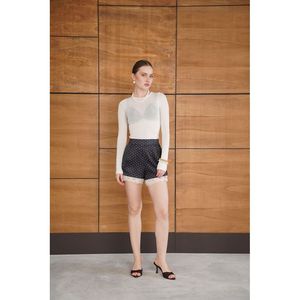 กางเกงขาสั้นผ้าซาตินลายจุดแต่งลูกไม้ - [object Object] - Product Image 2