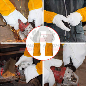 Industrial Gloves Heavy Duty Work Gloves Cow Split Leather Front <b>Back</b> Cloth Leather Welding Gloves - Product Image 2