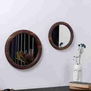 Miroir mural rond en bois de chêne rustique, décoration moderne pour entrée de maison de campagne - Product Image 2