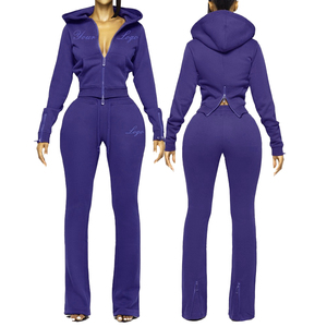 Women's Custom-Made Casual Two-Piece Set Fashionable Patterned Embroidered Pants Zipper Hooded <b>Long</b>-<b>Sleeved</b> <b>Top</b> - Product Image 1