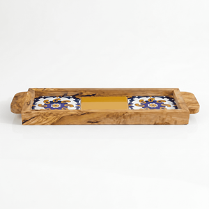 Plateau de service carré en céramique moderne avec plateau ottoman en bois d'olivier pour une décoration élégante de table basse - Product Image 4