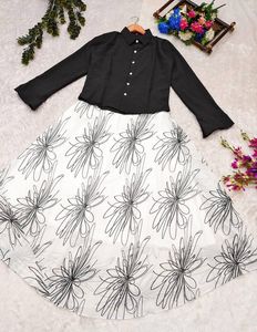 กระโปรงผู้หญิงและชุดท็อปกระโปรงพิมพ์กับซับเสื้อฟองวิเศษมีกระโปรงแขนเต็มคอเรียบ - Product Image 5