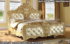 เตียงมงกุฎหลังสูงสไตล์ดั้งเดิมเตียงขัดทองโบราณของอินเดียพร้อม nightstand แกะสลักหนักเฟอร์นิเจอร์ห้องนอนไม้สัก - Product Image 2