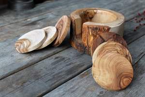 Durable Solid Wood Walnut Coaster Set for <b>Hot</b> <b>Cold</b> Drinks Tabletop Surface Protection - Product Image 2