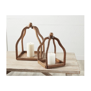 Portavelas de madera hecho a mano de madera maciza, pieza decorativa navideña para el hogar y artículos de diseño de cuentas de color gris - Product Image 6