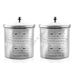 Boîtes de stockage en acier inoxydable martelé 2 pièces de 1000ml avec couvercles en verre hermétiques Boîtes métalliques durables - Product Image 1