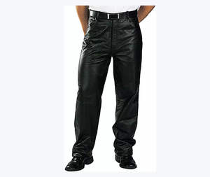 Pantalon empilé en similicuir PU pour homme avec logo imprimé personnalisé, style streetwear, coupe droite, taille mi-haute, noir, automne-hiver - Product Image 1