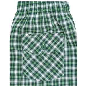 Pijama tejido con bolsillo cruzado a cuadros verdes Pantalones de salón de ajuste regular Tela CVC suave, cintura con cordón y bolsillos laterales Ropa de dormir - Product Image 5