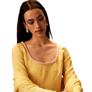 Vestito giallo Palazzo Organza Kurta con pantaloni con fondo a campana Dupatta all'ingrosso donna abbigliamento etnico abbigliamento OEM fabbrica alla rinfusa - Product Image 4
