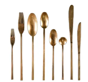 金色青铜黄铜复古餐具刀叉勺晚餐沙拉食物摄影道具食物道具/餐具/造型现代