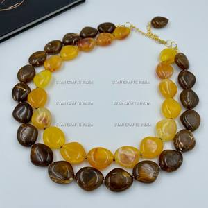 Gargantilla de cuentas hecha a mano bohemia de primera categoría, cadena de hilo de cuentas redondas de piedras preciosas multicolores, para boda o regalo - Product Image 3