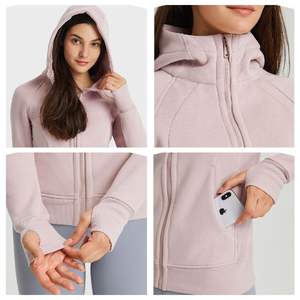 Sweat-shirt à capuche doublé en polaire pour femme, manches longues, veste zippée intégrale, trou pour le pouce, coupe-vent, respirant, séchage rapide, épais, vêtements d'extérieur - Product Image 6