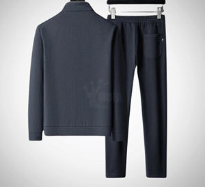 Survêtements pour hommes, ensembles deux pièces chauds, veste et pantalon à col montant, survêtement de sport épais de couleur unie de grande taille pour l'hiver pour hommes - Product Image 5