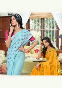 Diseñador 2022 último rojo gasa hoja estampado bordado trabajo Saree fiesta boda desgaste para mujeres señoras moda india mayorista - Product Image 5