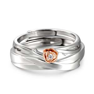 Jeulia One Love, alliances de mariage ajustables en argent sterling plaqué or rose pour couple - Product Image 1