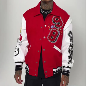 Vestes universitaires d'hiver personnalisées pour hommes, col montant, style letterman à la mode avec logos en chenille, design en cuir de laine brodé - Product Image 6