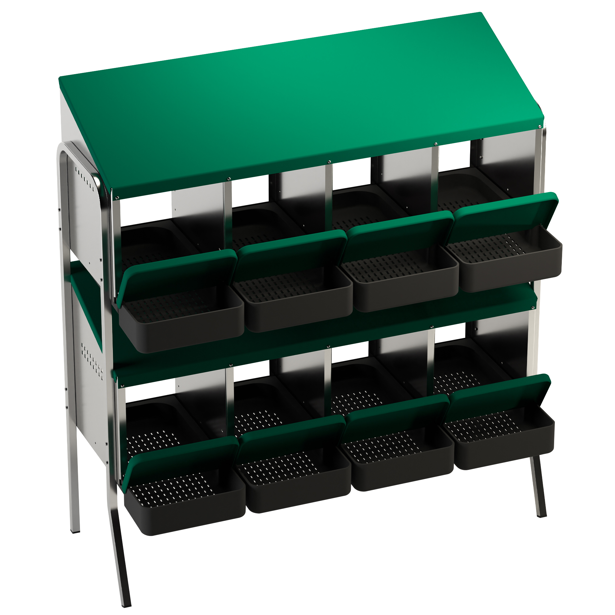 Maximize Egg Production with Des Champs Nesting Box MG04D-L: Eight Compartments in Two Rows Metal Nest Box with Legs