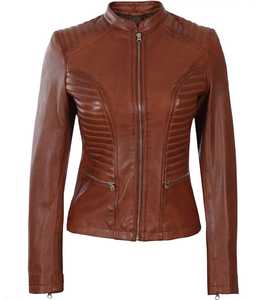 Women's Biker Style Real <b>Leather</b> Jacket Winter Breathable Viscose Lining Direct Factory Wholesale Top Sale Short Jackets Sialkot - Product Image 3