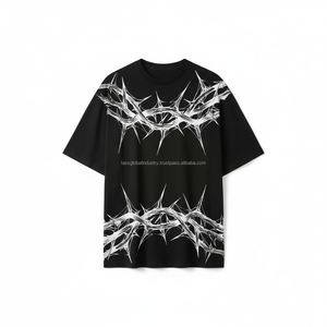 High Quality Eco-Friendly Heavyweight Boxy Oversized Streetwear T-<b>Shirt</b> Custom Screen Print Heavy Cotton Cropped Graphic <b>Men</b> - Product Image 1