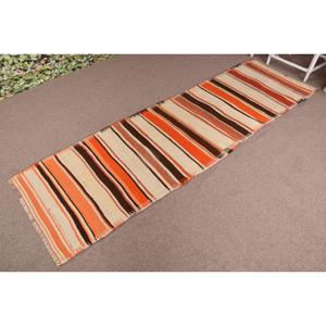 Turkish Vintage <b>Rug</b>, <b>Runner</b> 2.6x9 ft (80x274 cm) <b>Rug</b>, Orange Floral Wool <b>Rug</b> - Product Image 2
