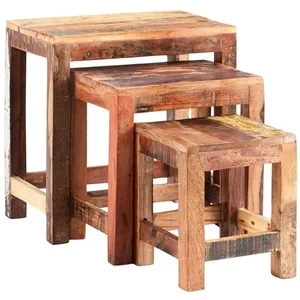 مجموعة طاولة متداخلة عتيقة من الخشب المُستصل من 3 قطع من أثاث مجموعة تصميمات عتيقة مخصصة