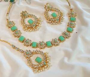 Luxe balancent gland goutte zircon cubique vert mariage décor fête grand collier ensembles de bijoux de mariée pour les femmes - Product Image 5