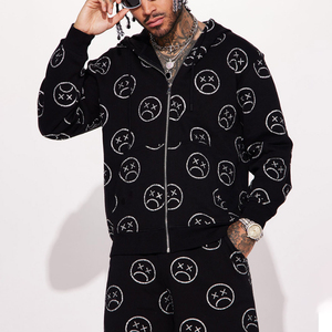 Sweat à capuche respirant en coton épais avec diamants de qualité supérieure Sweat à capuche zippé en coton surdimensionné de grande taille - Product Image 1