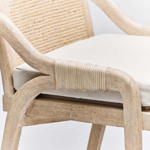 Taburete de Bar de Madera de Teca al por Mayor con Respaldo de Ratán y Asiento Tapizado para Hotel, Restaurante, Isla de Cocina - Product Image 5
