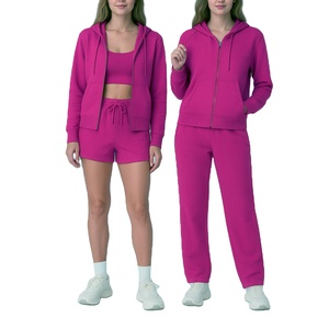 Conjunto Deportivo de 2 Piezas para Mujer, Color Rosa Intenso, Sudadera con Capucha y Pantalones Cortos o Largos, Logotipo Personalizado, Ropa Deportiva de Moda 2026 - Product Image 2