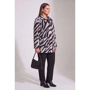 Abrigo de Lana con Estampado de Leopardo, Sin Forro, Talla Grande, Color Gris - Product Image 3
