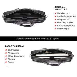 Maletín Ejecutivo Personalizado de Cuero Genuino, Suave, Rectangular, con Cierre de Cremallera, Unisex, para Negocios, Portátil, de Lujo, Ligero - Product Image 6