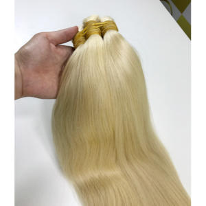 ผมต่อแบบเวฟท์จากยุโรป ผลิตจากผมเวอร์จินแท้ของเวียดนาม สีบลอนด์ เรมี่ แบบเย็บสองชั้น ไม่หลุดร่วง  แบบเป็นมัด  ขนาด 8-40 นิ้ว ส่งตรงจากโรงงาน - Product Image 1