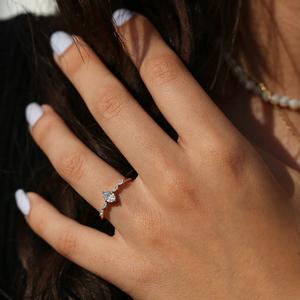 6x4mm Oval Cut Moissanite Engagement Ring with Marquise and Round Side <b>Stones</b> | Dainty Wedding Jewelry - Product Image 3