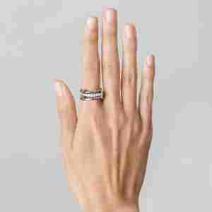 La mayoría de las ventas, anillo conector multienlace de oro sólido de 14K, anillo conector de diamante de moissanita redondo, anillo de promesa de eternidad, regalo para ella - Product Image 3