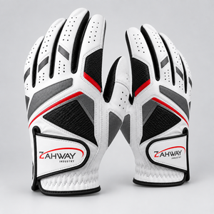 Gants de golf premium avec fermeture auto-agrippante, unisexes, en cuir, à doigts entiers, respirants, blancs, noirs, rouges. - Product Image 6
