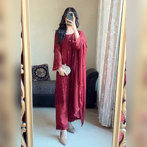 Nouvelle arrivée 2025, lot de 3 pièces Kurti Sharara & Dupatta en faux georgette lourd avec broderie à la main pour femmes LOOK-024 - Product Image 4