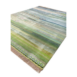 Freedom Manchaha Green Hand Knotted Wool & Bamboo Silk <b>Rug</b> Geometric Pattern for Home Use-Les-8292 - Product Image 2