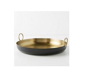 Direct Factory Hot Sale Home Decor Table Top Brass Tray Custom Metal Golden Decorative with <b>Colour</b> Plate Round - Product Image 3