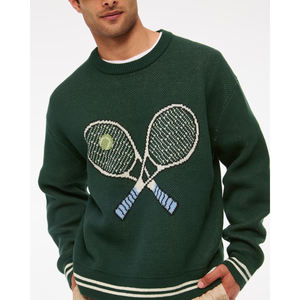 カスタム スポーツ メンズ プルオーバー オーバーサイズ テニスラケット グラフィック クルーネック スラウチー リファインド プレッピー セーター ニット ニットウェア セーター - Product Image 3