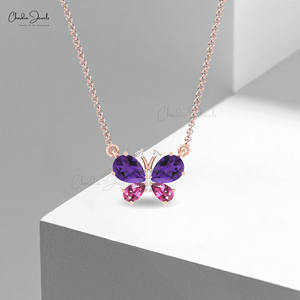 Collier papillon à la mode 1.3 CTW améthyste et grenat rhodolite ensemble collier 14k or massif diamant collier en gros - Product Image 1