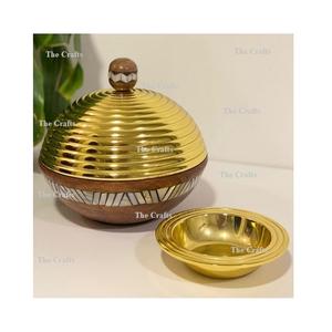 Tazón para servir de Color dorado y hierro con base de madera Servidor de fechas de mayor calidad Tazón de chocolate al mejor precio - Product Image 3