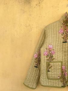 Green Cotton Quilted <b>Women</b> Reversible Fashion Jacket <b>Coat</b> Floral <b>Women</b> Girls Jacket <b>Winter</b> Summer Boho <b>Long</b> Short Jacket - Product Image 5