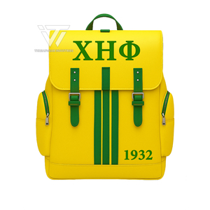 Mochila Personalizada de Cuero Sintético Premium con Rayas de la Hermandad Griega Chi Eta Phi XHP |   Mochila Resistente para Viajes Diarios - Product Image 1