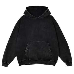Sudadera con Capucha Negra Lavada al Ácido, Estilo Urbano Unisex, Gruesa, 100% Algodón, Impermeable, Holgada, Estilo Vintage Informal - Product Image 1
