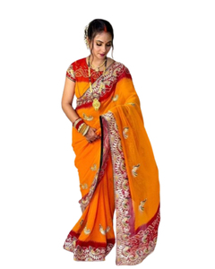 Jyothika Đôi Màu Bắc Và Nam Ấn Độ Thời Trang <span class=keywords><strong>Saree</strong></span> Với zardosi Vải Áo Mảnh Đám Cưới Đặc Biệt - Product Image 1